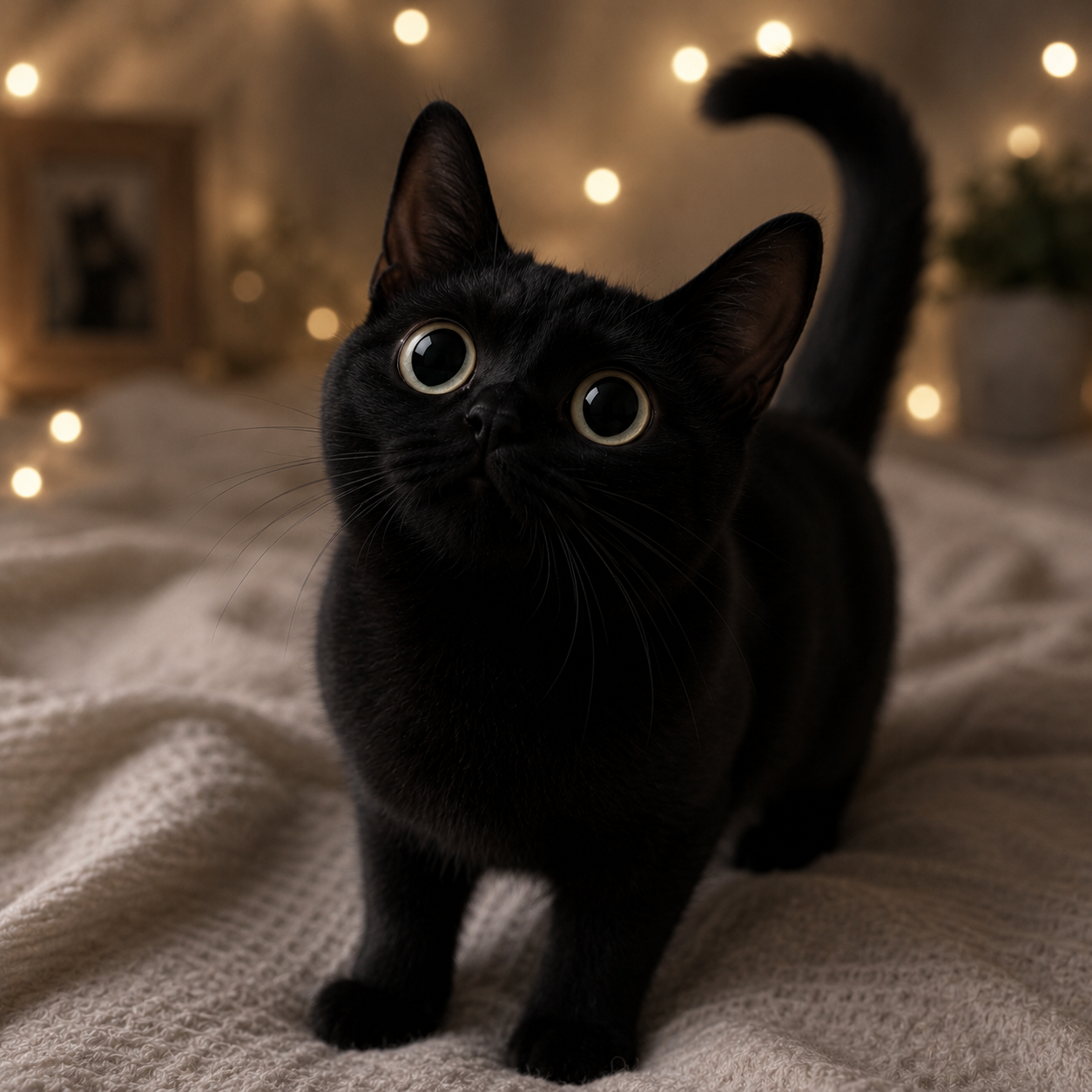 Black Meep Cat riding through green candles with BLACKMEEP coins in the void